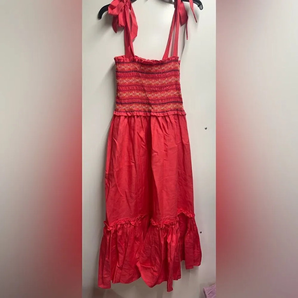 Cara Cara NEW NWT Jenny Tie Shoulder Linen Midi Dress Hibiscus Size Medium - Picture 3 of 9